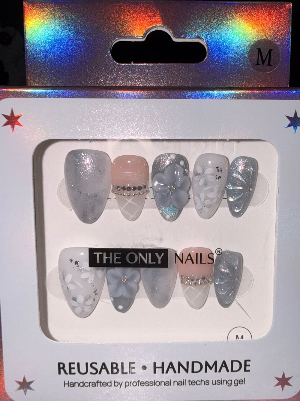 The only nails Reusable Handmade Grey & White Floral Press-On Set